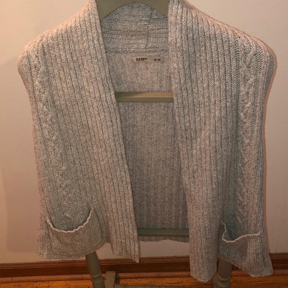 Old Navy Heathered Light Gray Open-Front Ribbed Cardigan sleeveless